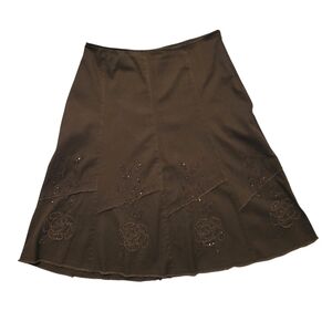 Vintage Y2K Fairy Grunge Denim Embellished Midi Skirt brown size 14